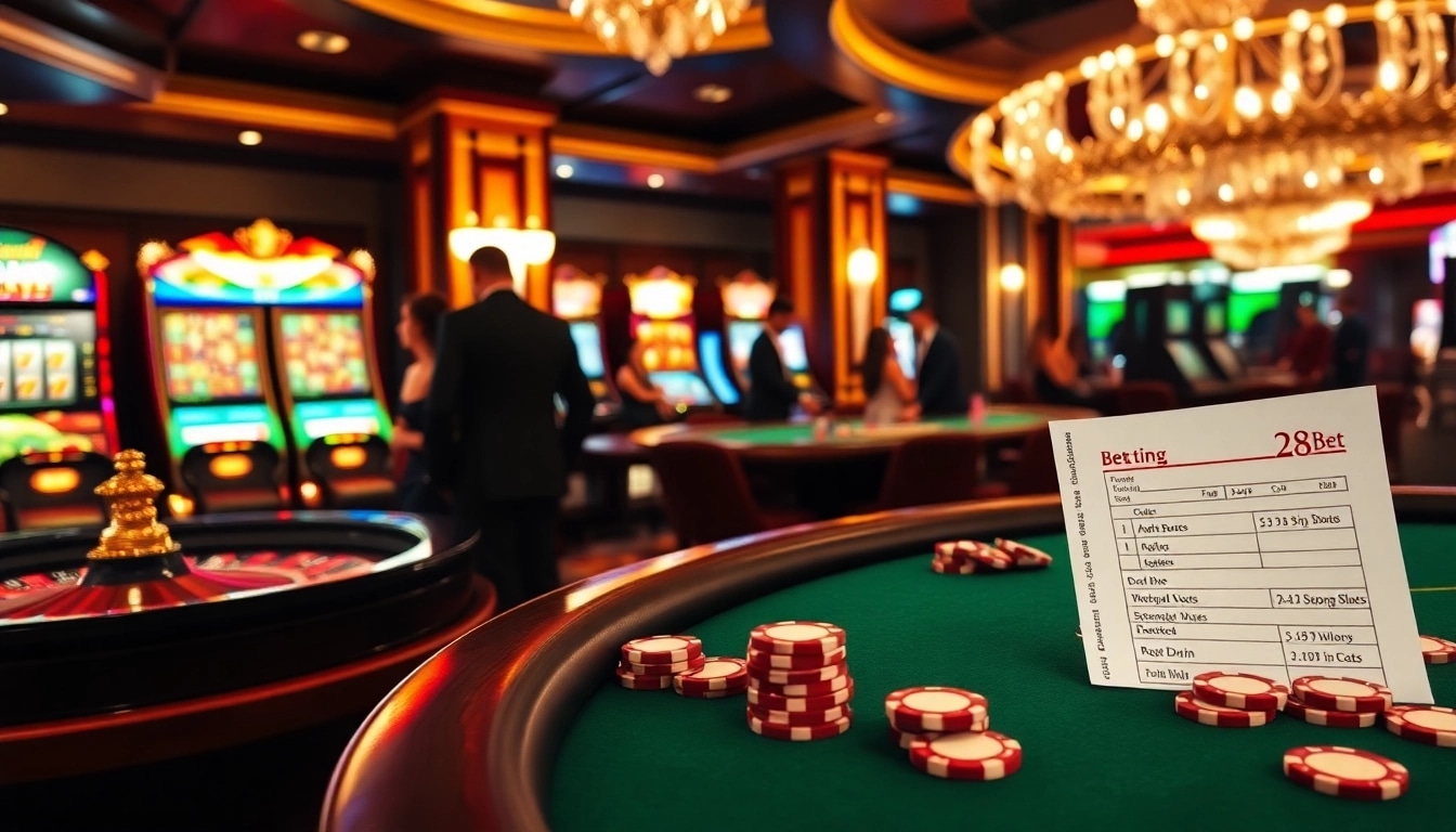 Experience the thrill of wagering at 28Bet with vibrant casino games and elegant players.
