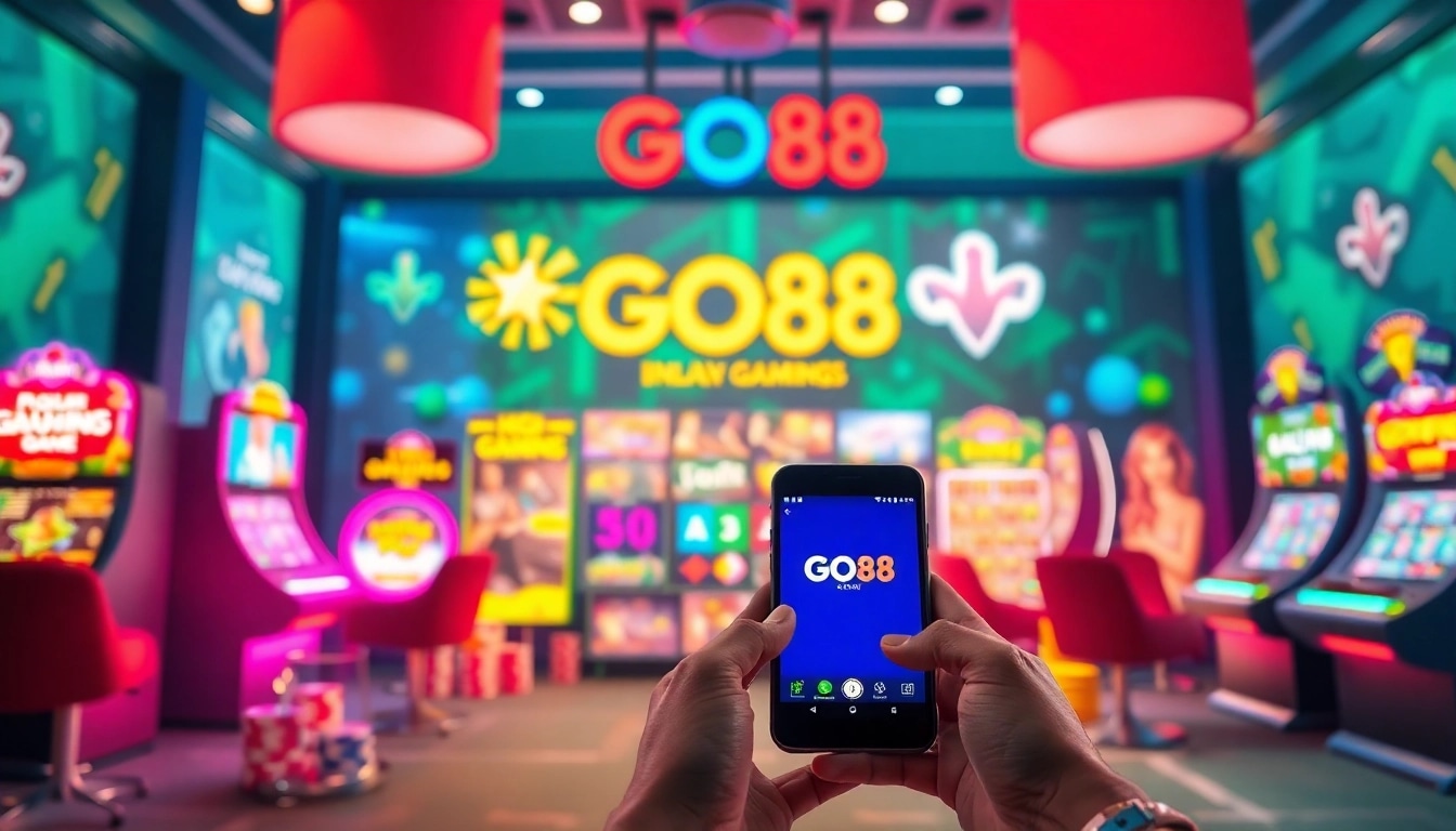 Engaging scene showcasing the GO88 gaming app with vibrant gaming elements and a welcoming atmosphere.