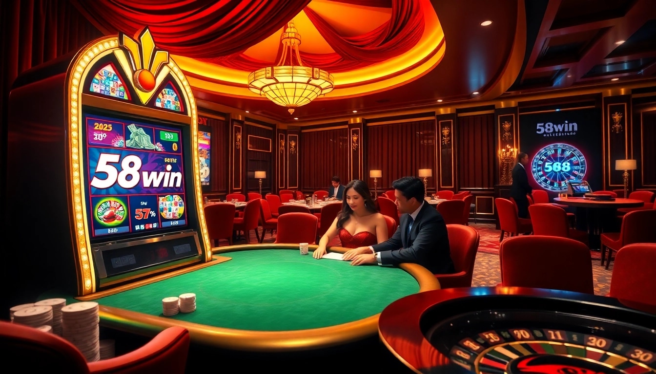 Experience thrilling gameplay at 58win with vibrant casino tables and enthusiastic gamblers.