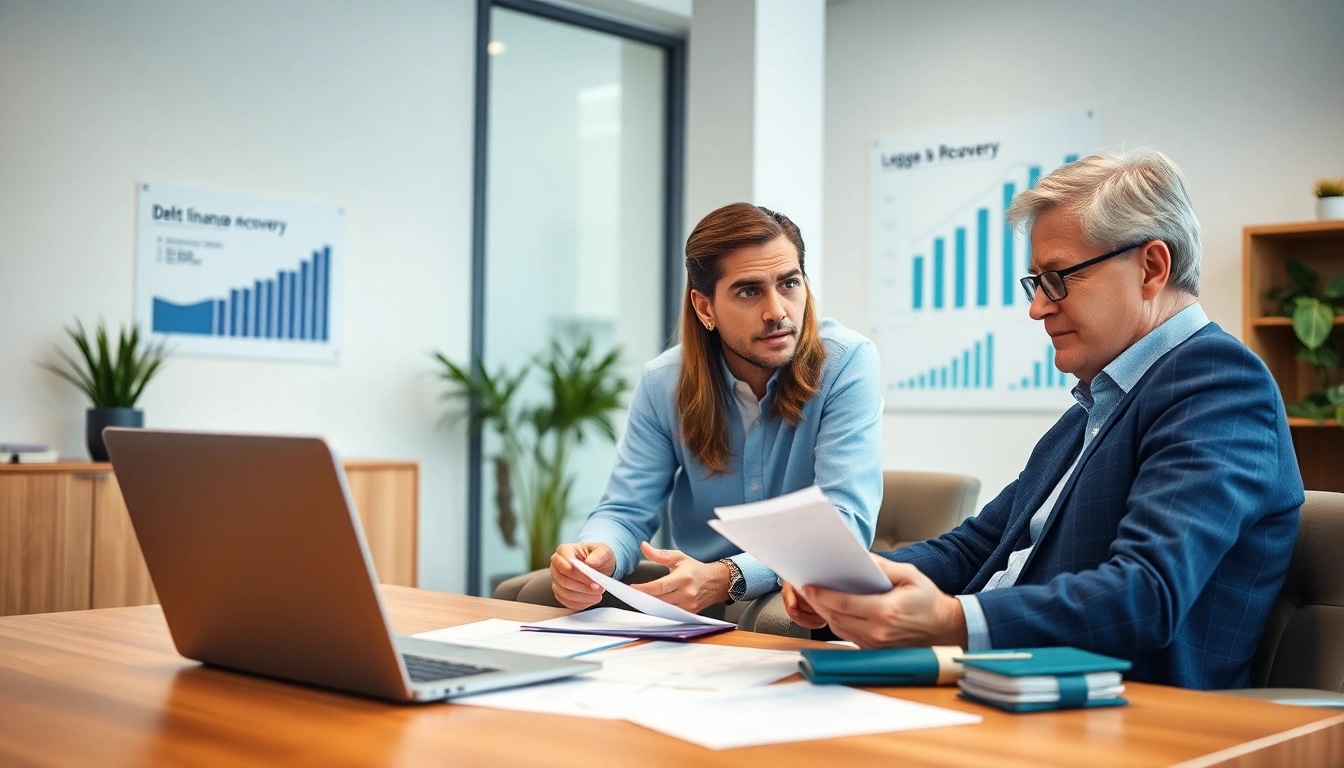 Consulenza al cliente sulla Legge Tre in un ufficio moderno per la gestione del debito.