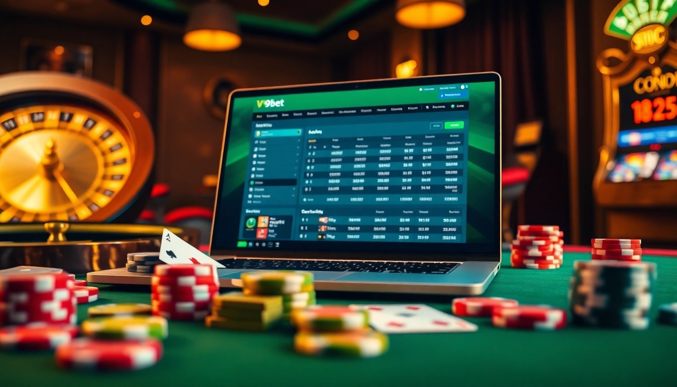 Engage with V9bet and experience the thrill of online gambling at a stylish casino interface.
