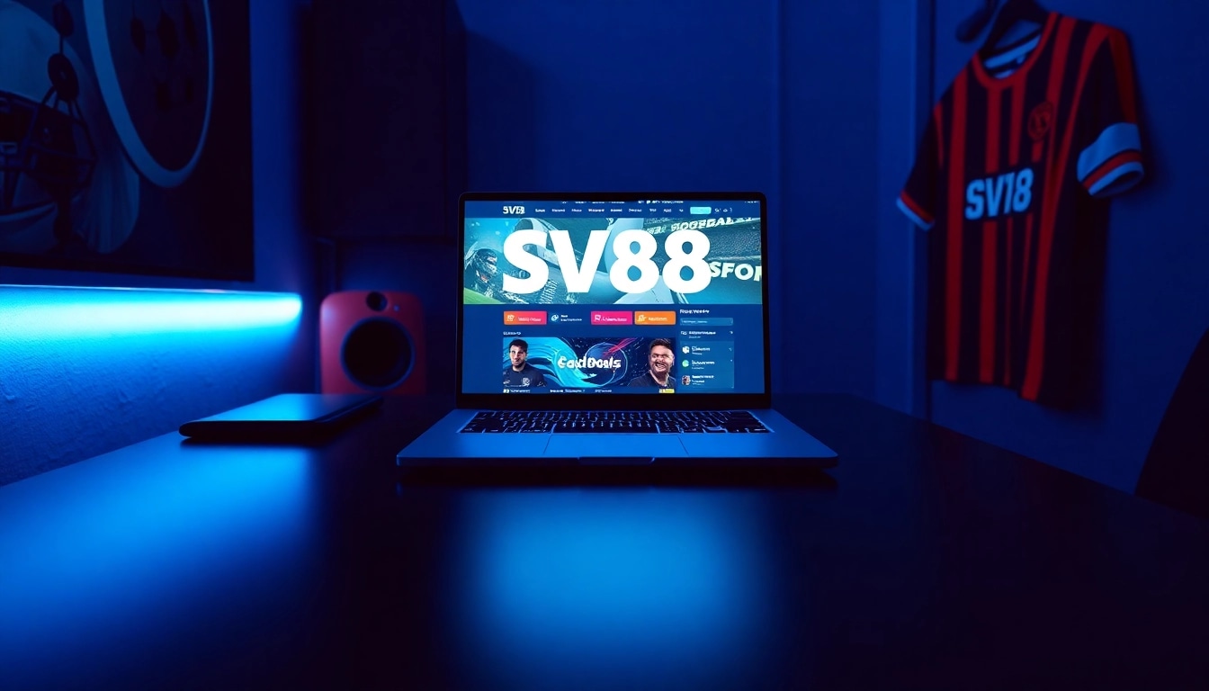 Exciting portrayal of SV88 sports betting interface on a laptop, showcasing a modern betting environment.