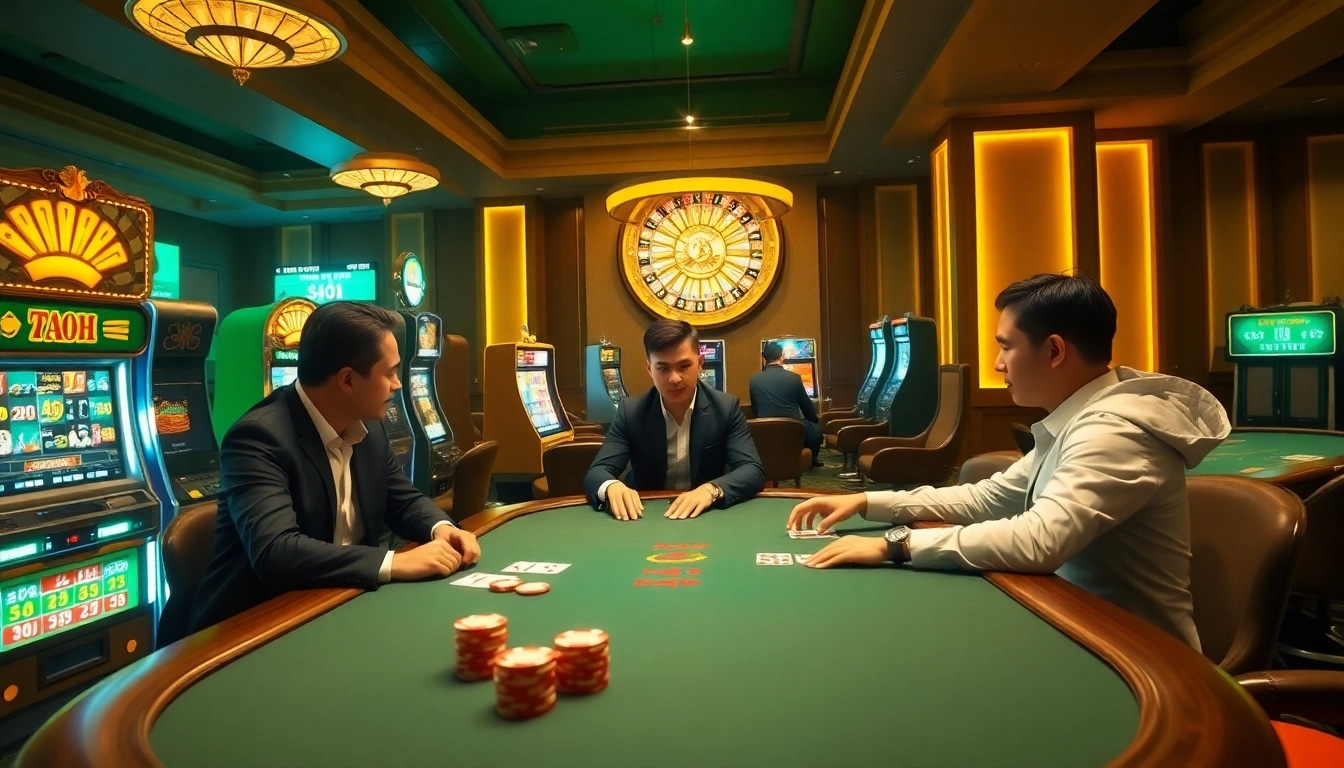 Experience thrilling gambling action with 'Link vào FABET' at a vibrant casino table.