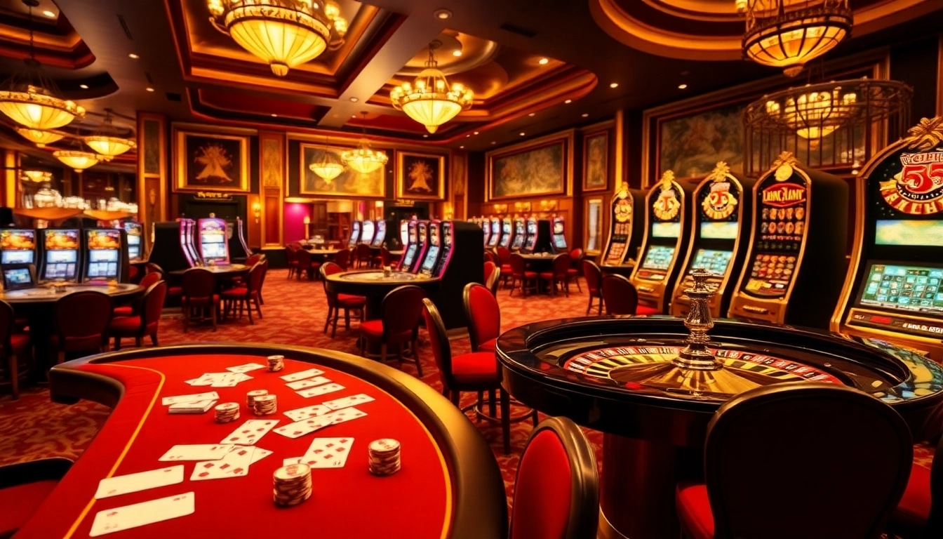 Fly88 offers an exciting casino experience with luxurious gaming tables and vibrant slot machines.