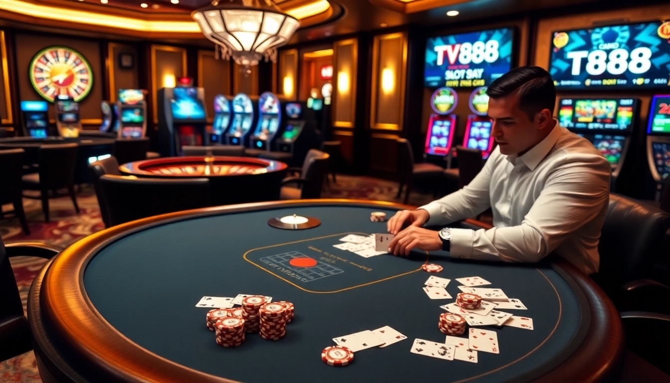 Play poker at TV88's luxurious casino with vibrant games and betting opportunities.