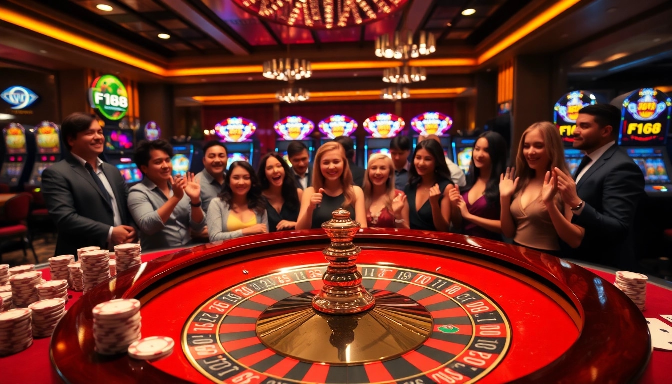 Experience thrilling games at F168's luxurious casino environment with vibrant roulette and poker action.