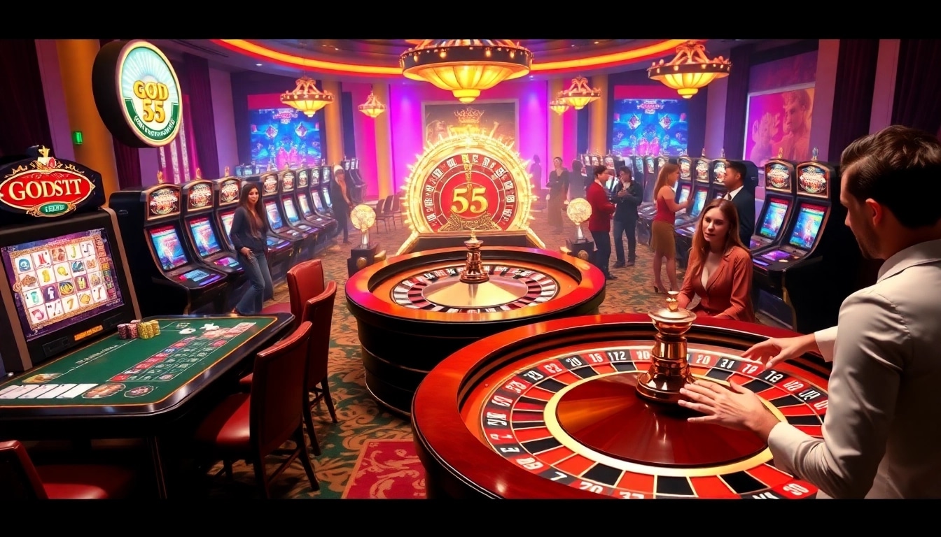 Experience thrilling gameplay at GOD 55 with vibrant casino tables and winning slot machines.