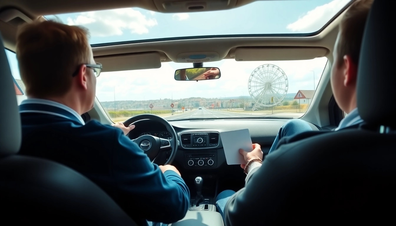 Engaging automatic driving lessons Portsmouth with instructor and student in modern car.