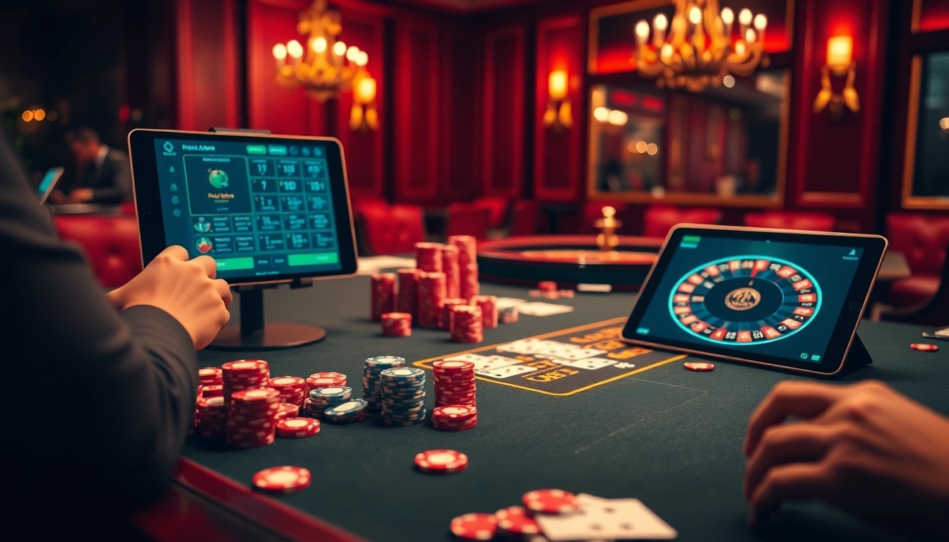 Experience thrilling gameplay at https://f8bet11.net/ with engaging poker chips and vibrant cards on a casino table.