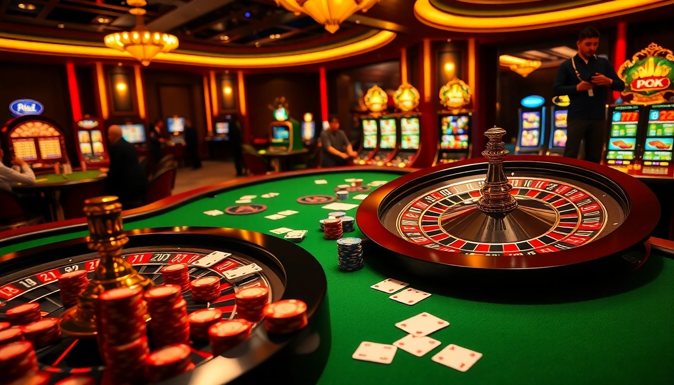 Engaging scene of a sophisticated casino featuring players at alo 789 tables with lively poker action.