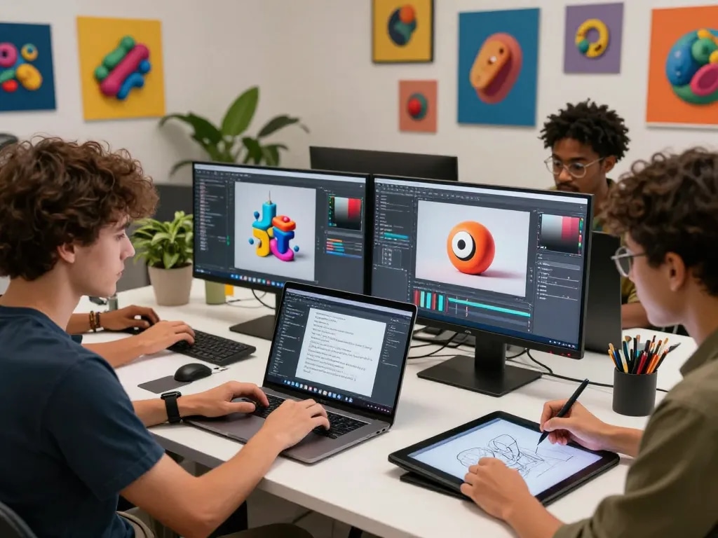 Dynamic workspace showcasing artists using nano banana 2 for collaborative AI image editing.