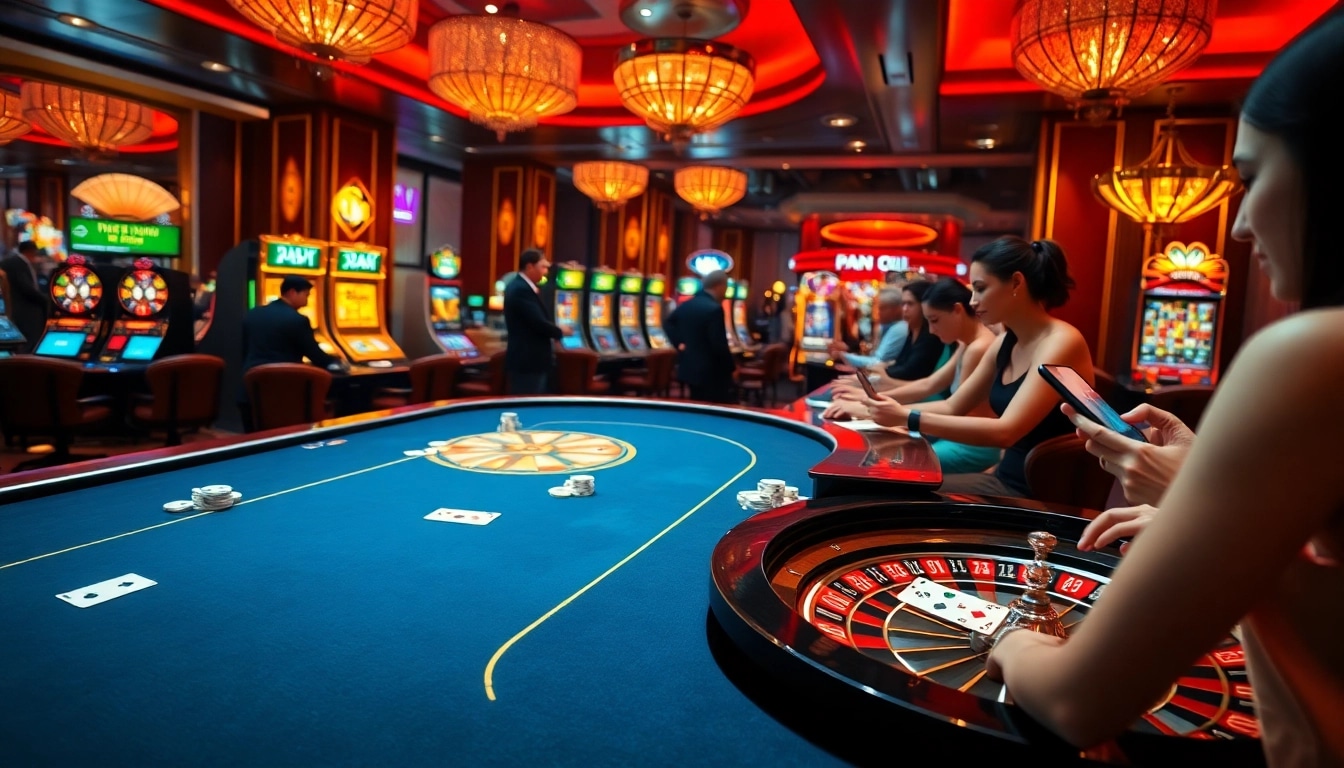 Experience the thrill of 상품권소액결제 at a luxurious casino with vibrant gaming elements.