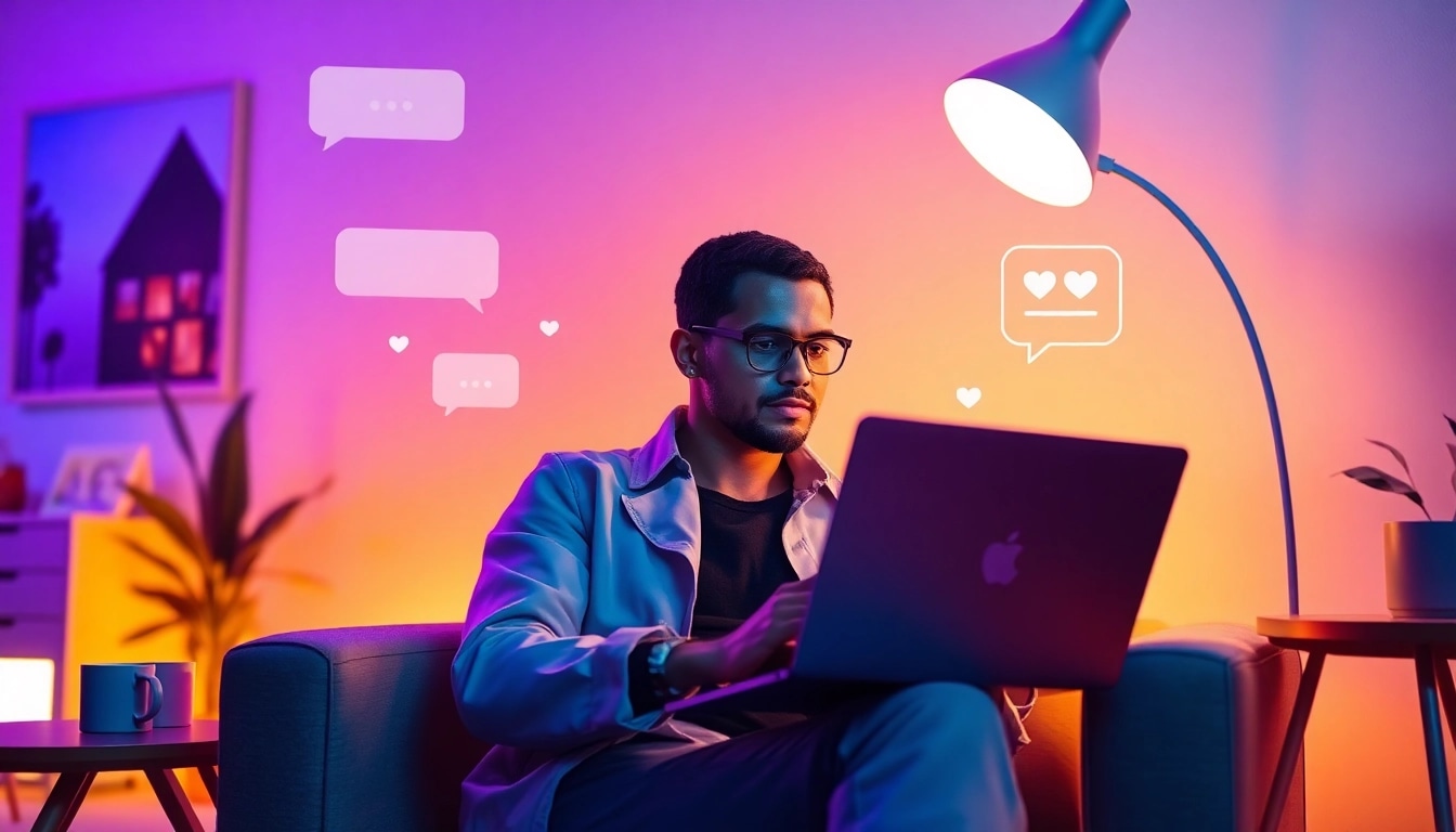 Engaging ai sex chat with an AI chatbot in a cozy digital atmosphere.