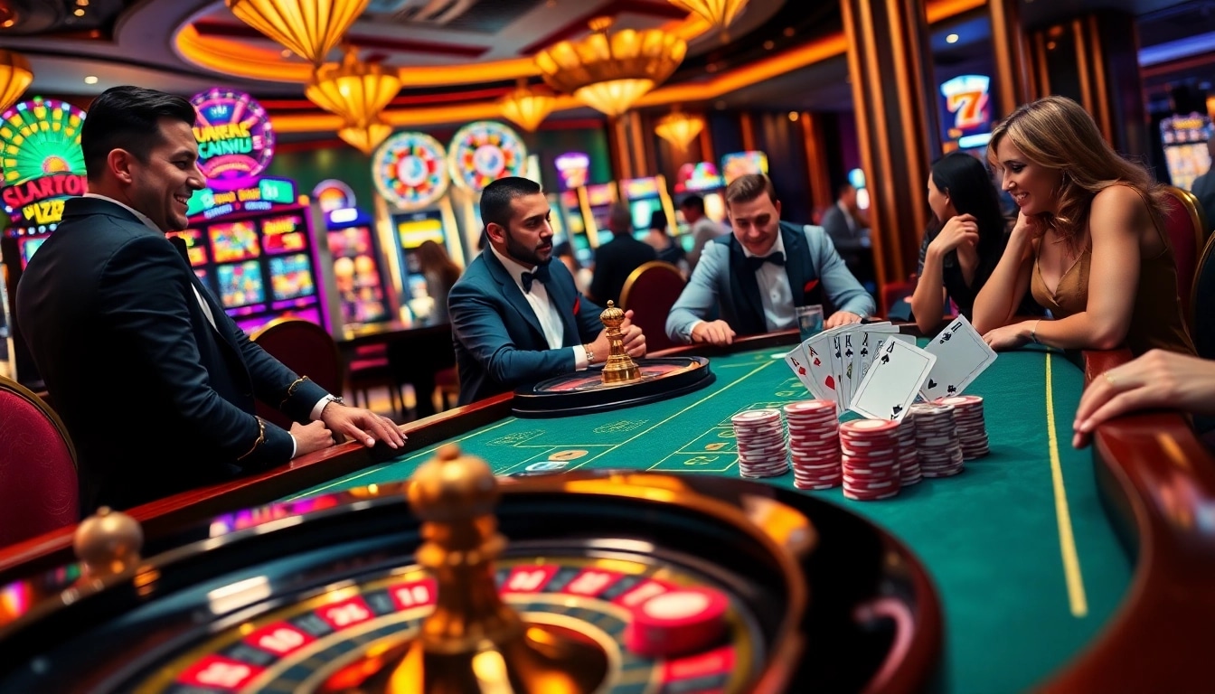 Experience the thrill of game go8 at a luxurious casino filled with poker tables and vibrant slot machines.