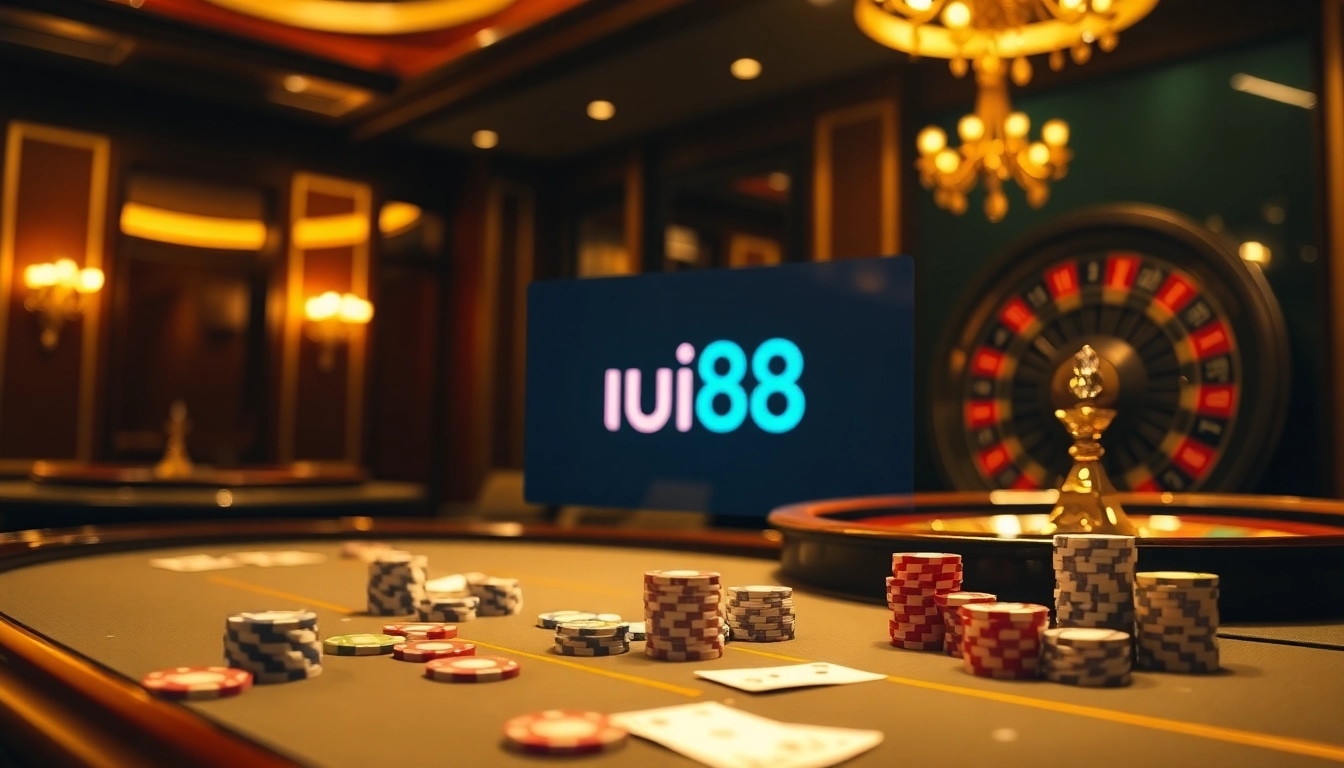 uu88 online gambling interface with vibrant casino elements including chips and cards.