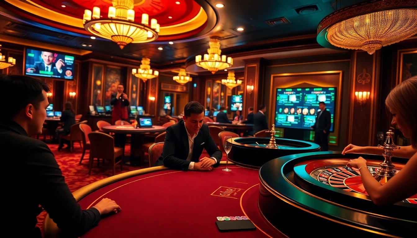 Engaging scene of high-stakes poker at a luxurious casino, showcasing the thrill of bj88b.com gambling.