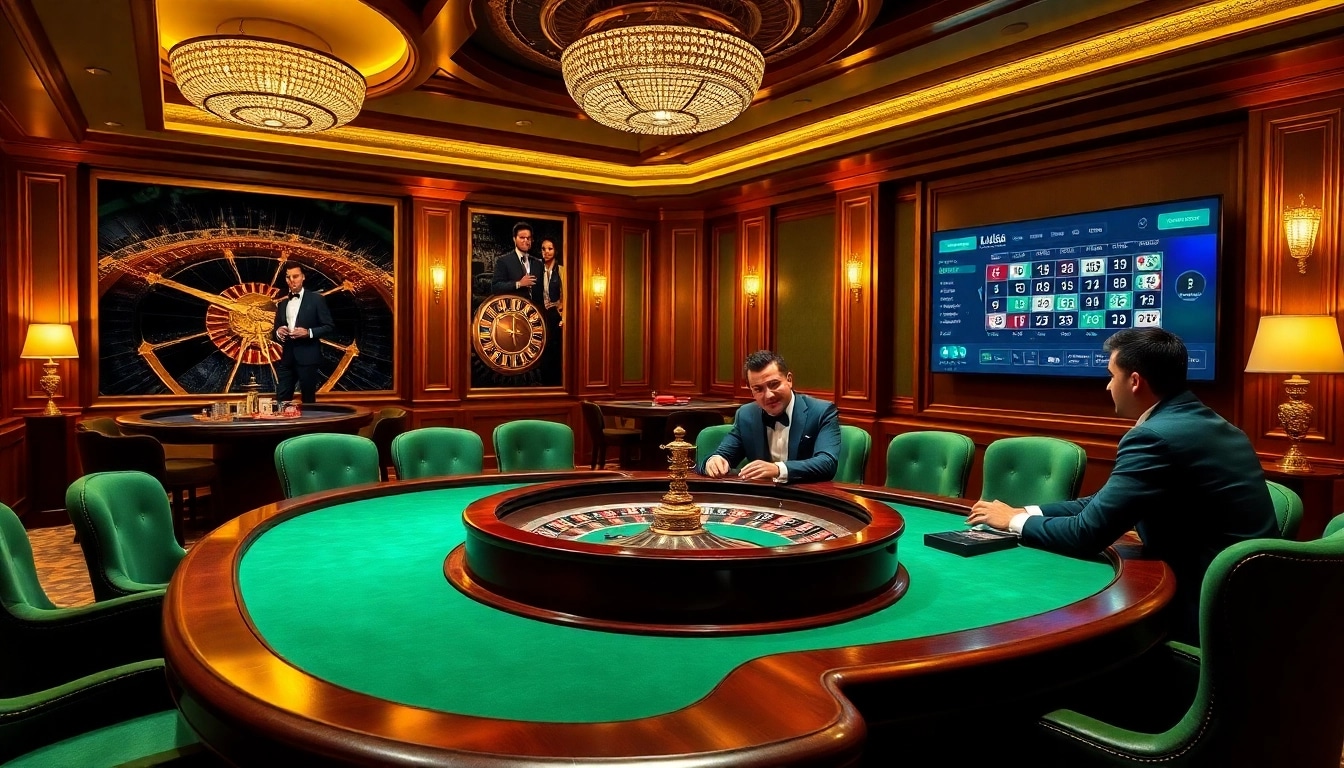 Engaging poker action at https://okking.group/ casino, highlighting professional players and vibrant atmosphere.