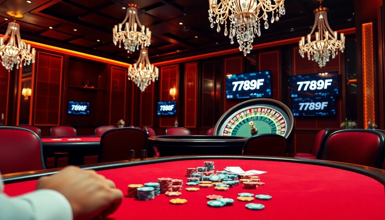 Engaged player strategizes with poker hands and chips at 789f casino table.