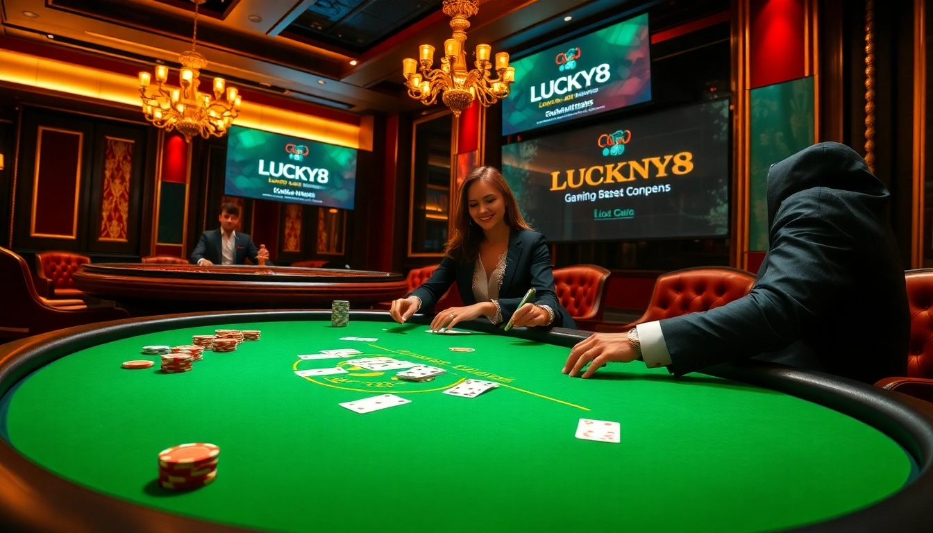 Người chơi tận hưởng một ván LUCK8 poker đầy kịch tính tại một casino sang trọng.