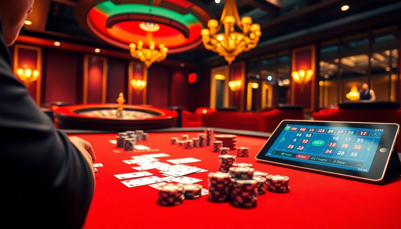 Vb88 players engaging in an exciting game with vibrant casino elements and a luxurious atmosphere.