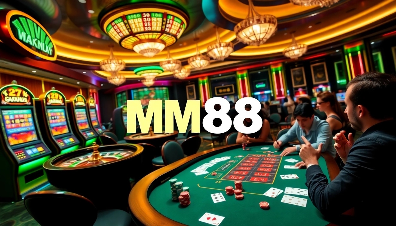 Experience the excitement of MM88 at a thrilling casino scene with poker chips and roulette.