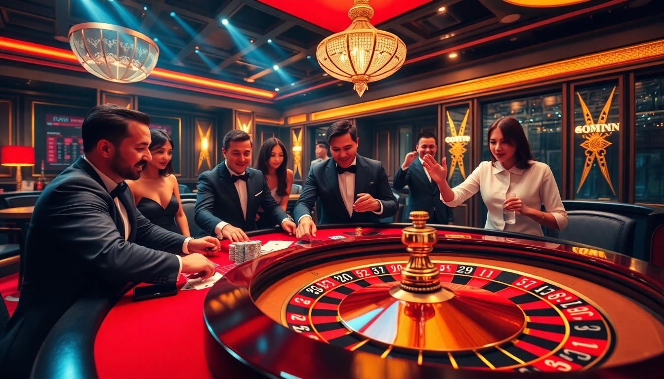 Players enjoying a thrilling game at 69vn online casino, showcasing poker chips and vibrant table setup.
