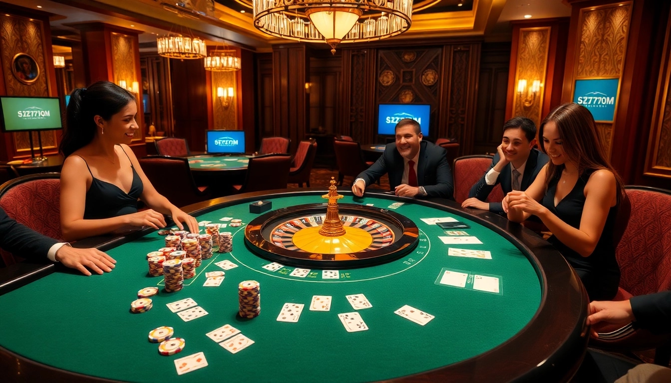 Experience the thrill at 5Z7779 com with vibrant poker chips and an elegant roulette wheel.