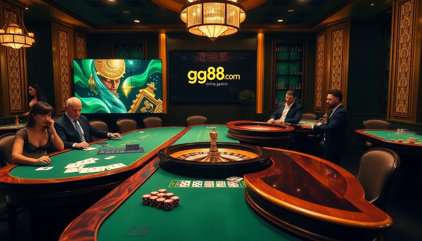 Experience excitement at gg88.com with luxurious casino gaming tables and roulette.