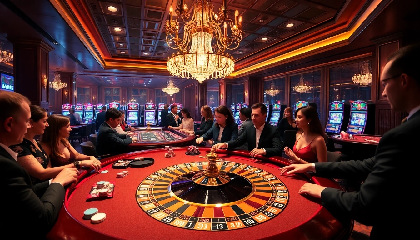 Immerse yourself in the thrilling atmosphere of https://rr88ez.com/ with a vibrant casino scene featuring a roulette table.
