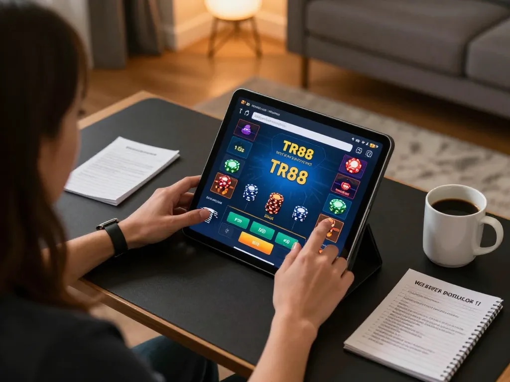 Play poker online at TR88 with engaging game interface, chips, and strategic notes visible