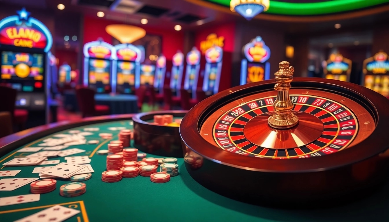 Experience the excitement at trang chủ rr88 with vibrant casino tables and glowing slot machines.