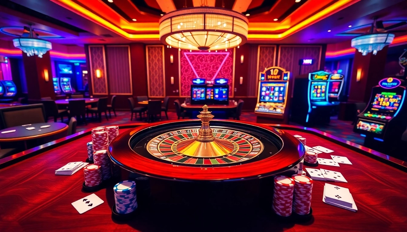 Experience the thrill of gambling at https://88vv.media/ with vibrant poker chips and a roulette wheel.