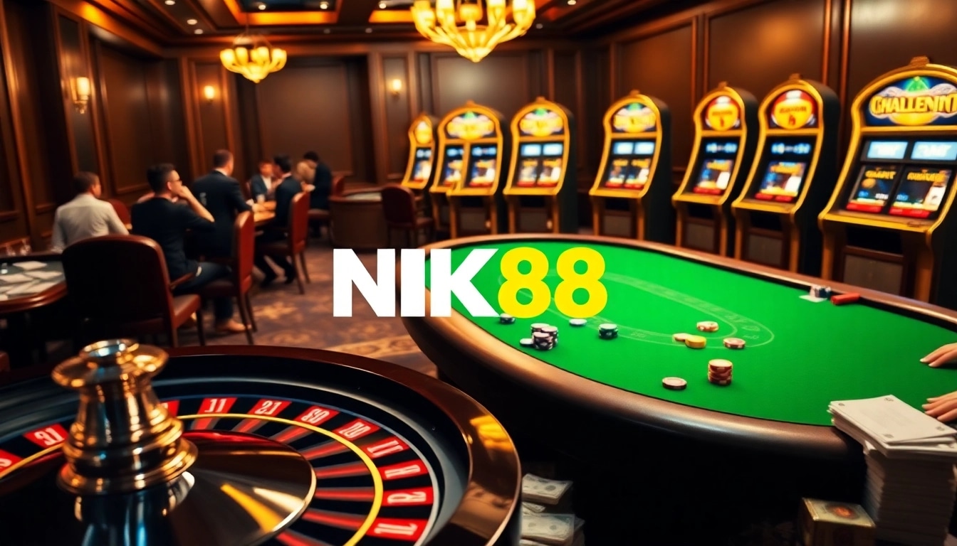 Experience thrilling gameplay at NK88 with vibrant poker tables and exciting casino elements.