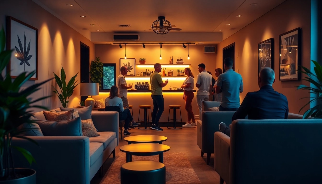 Découvrez l'ambiance accueillante du The Corner Cannabis Club Madrid, avec des membres engagés dans des conversations amicales.