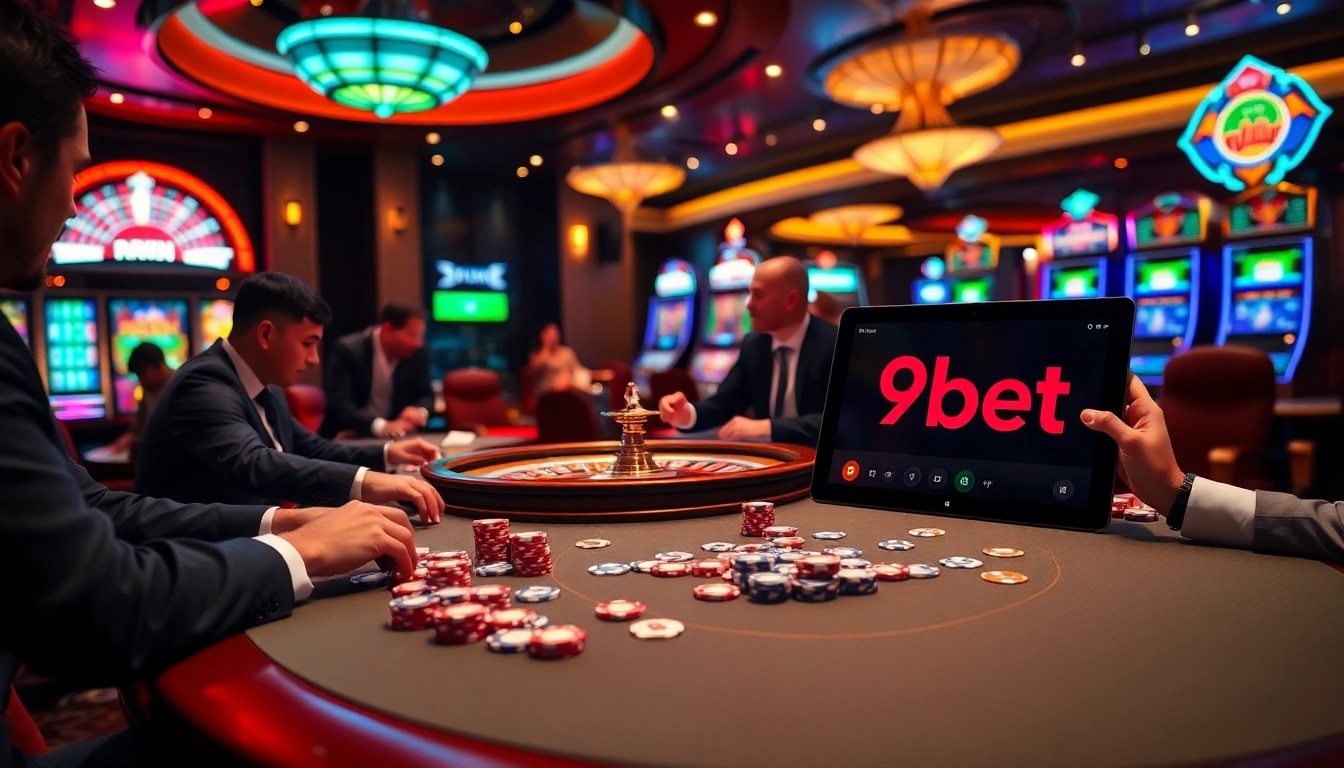 Experience thrilling gameplay at https://9bet.com.de/ with vibrant casino tables and poker chips.