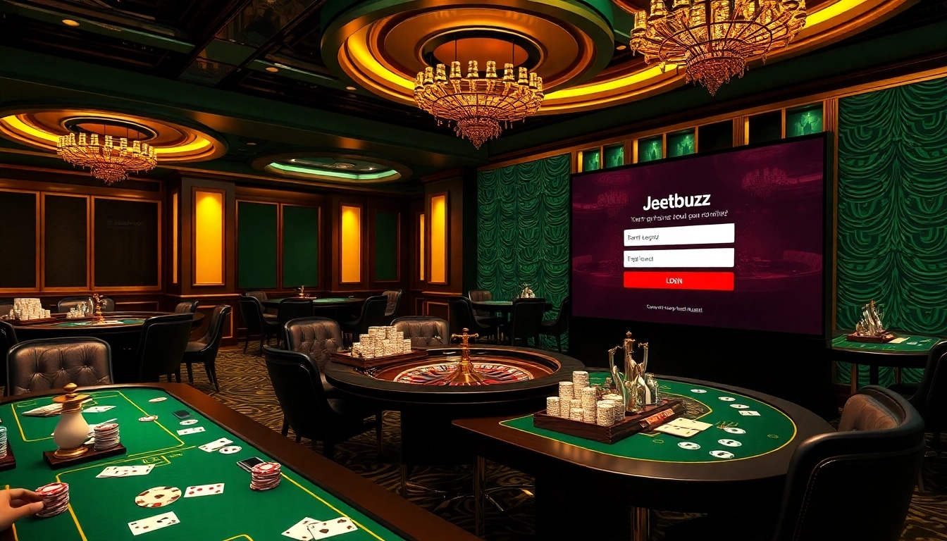 Engaging scene of Jeetbuzz login featuring casino games, cards, and vibrant colors.