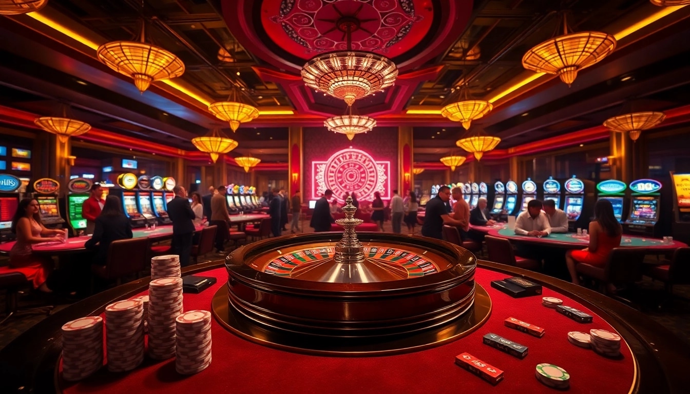 Players engage in a thrilling game at kg88 casino, featuring a vibrant roulette wheel and colorful poker chips.