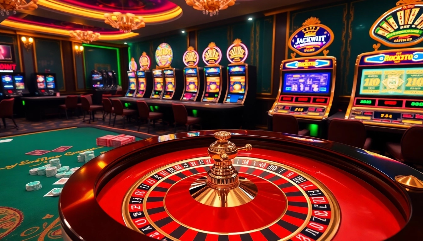 Experience the thrill of gambling with a roulette table and vibrant ambiance, representing 789win.