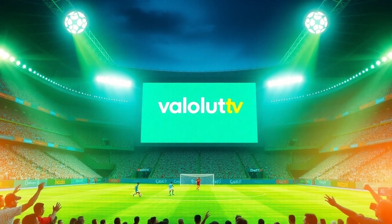 Exciting football match broadcast on vaoluoitv with cheering fans and players in action.