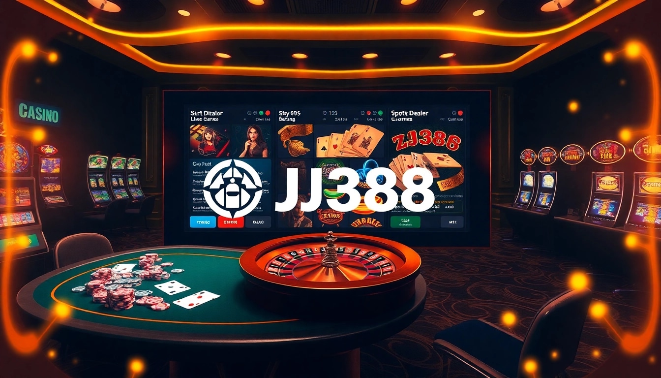 Experience the thrilling gaming atmosphere of BJ388 with a luxurious casino vibe.