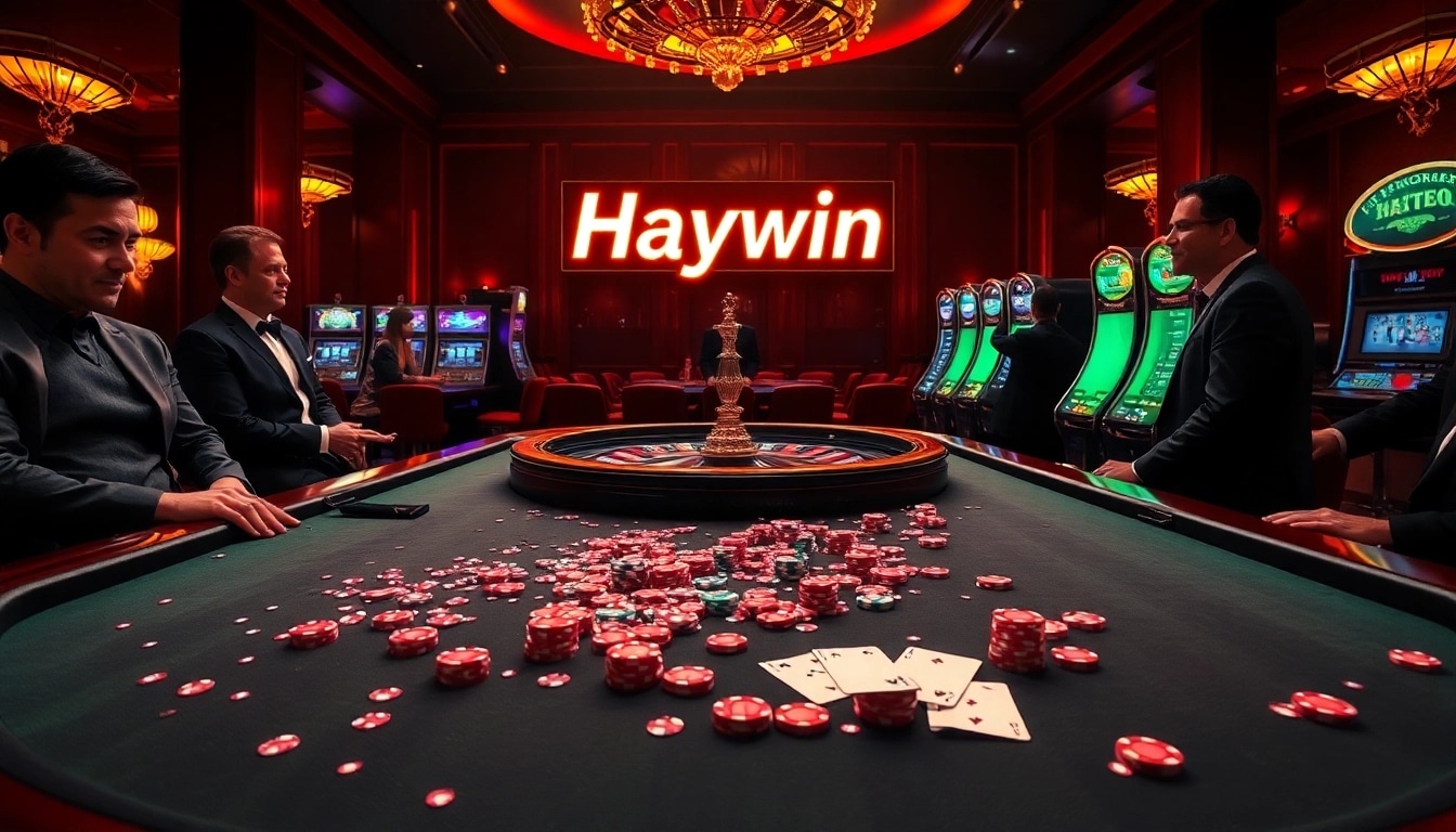 Exciting casino scene showcasing Haywin's luxury poker games with vibrant tables and chips.