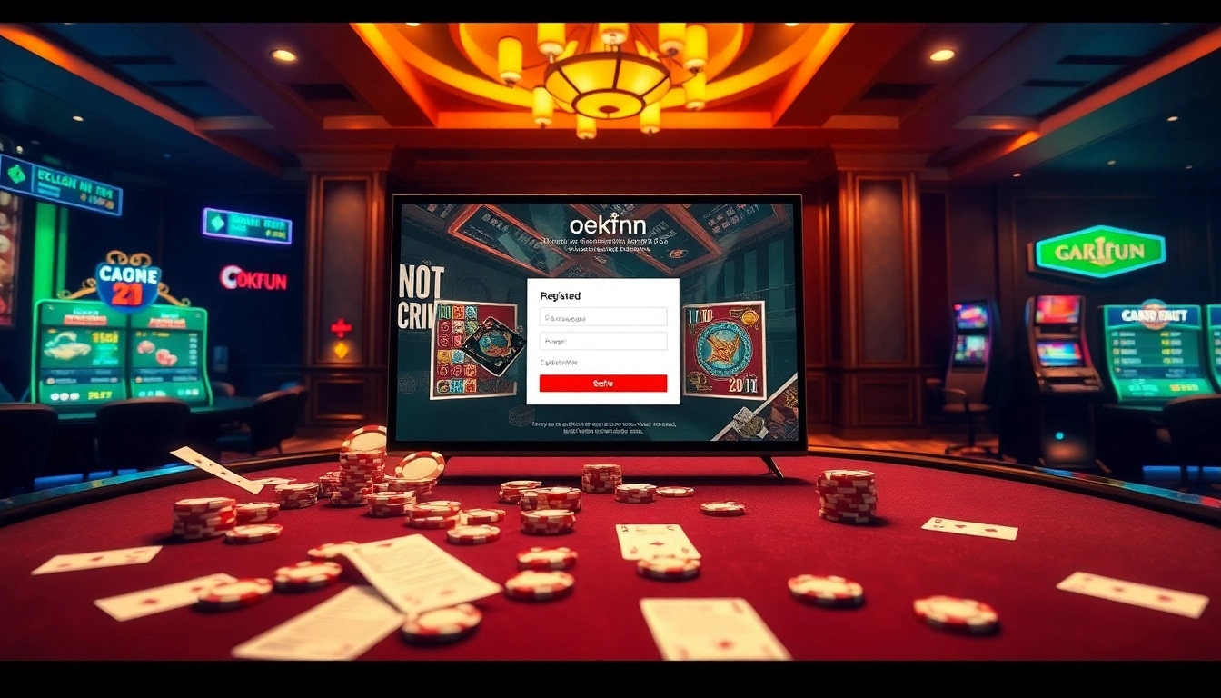 Engaging scene showcasing đăng ký okfun registration in an interactive online casino, featuring vibrant games and betting elements.