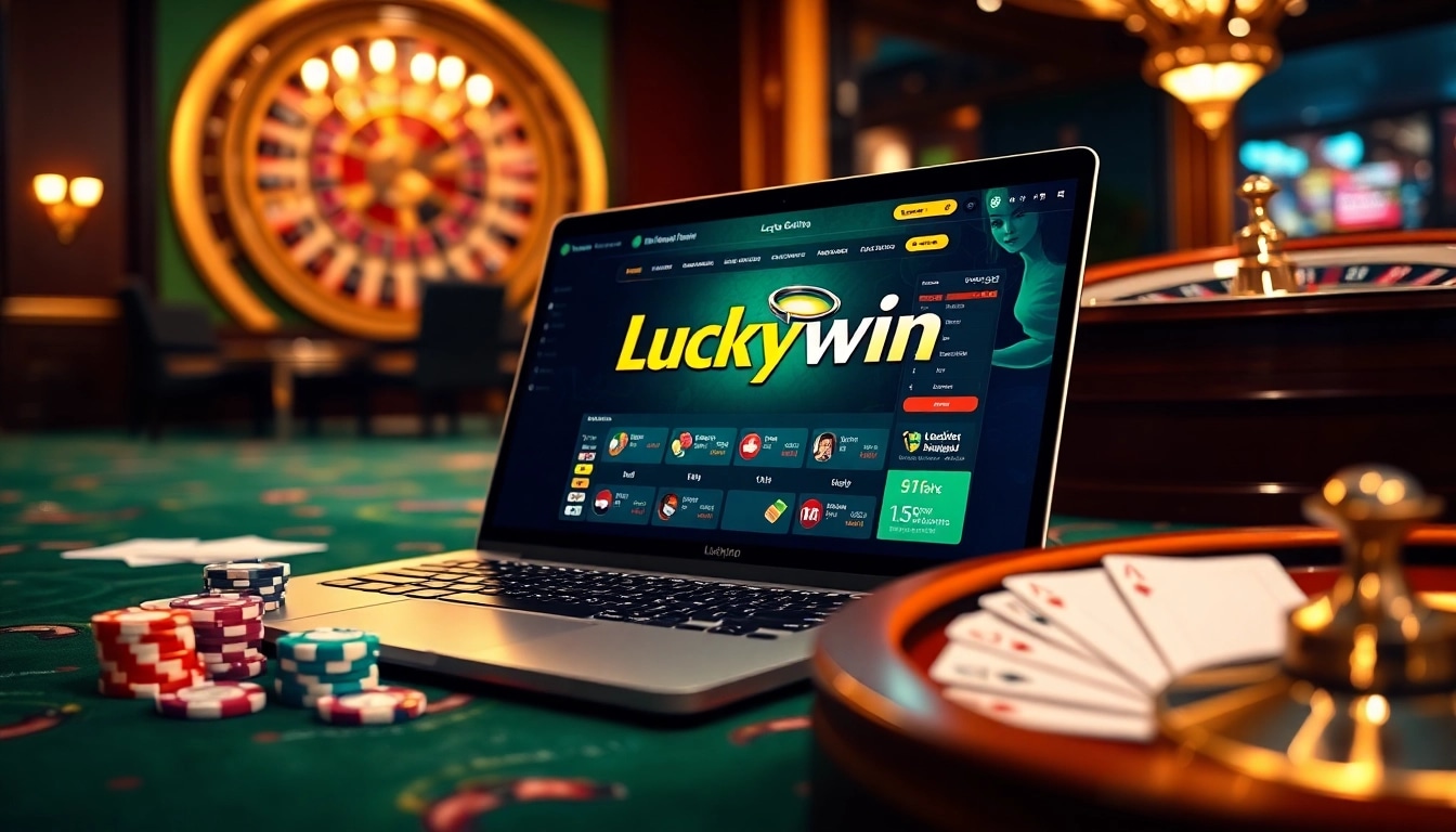 Experience the thrill of Luckywin with vibrant casino games and luxurious poker setups.