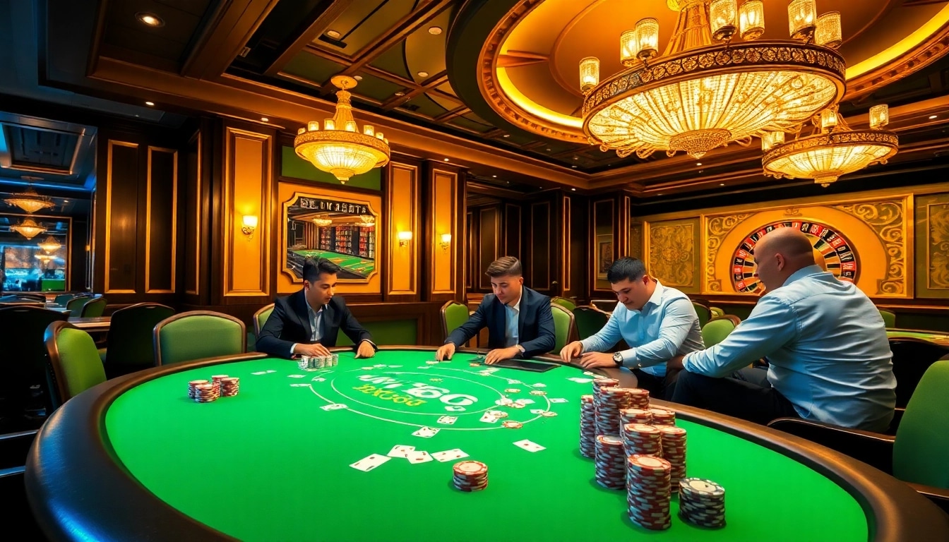 Play cards at the luxurious MB66 poker table inside a vibrant casino ambiance.
