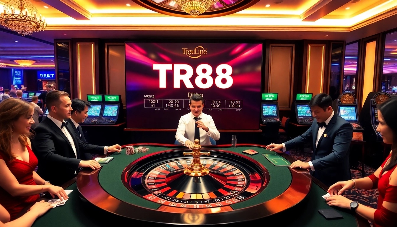 TR88 roulette table with players betting in a luxurious casino atmosphere.