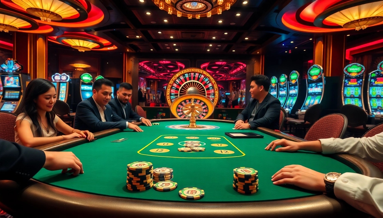 Gambling excitement at King88 com with poker chips and roulette table in a luxurious casino setting.