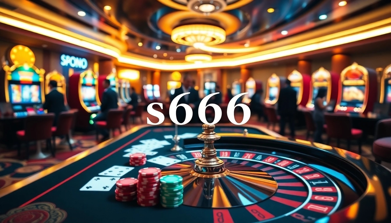 Engaging scene showcasing s666 đăng nhập with poker chips and cards on a luxurious casino table.