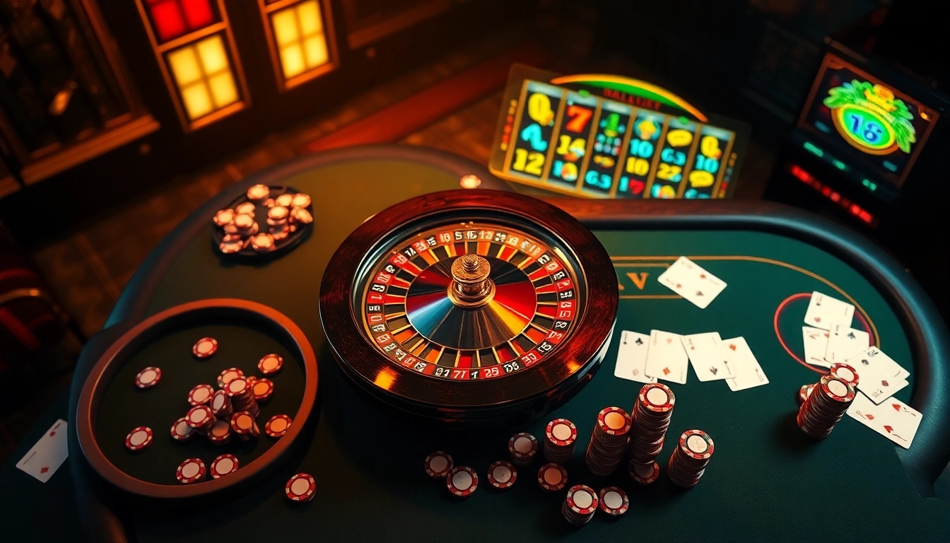 Experience the thrill of online gambling with 23Win's luxurious casino setup featuring roulette and blackjack.
