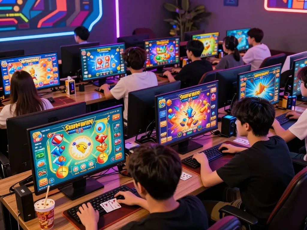 Diverse players enjoying the Sunwin platform games in a vibrant online gaming environment.