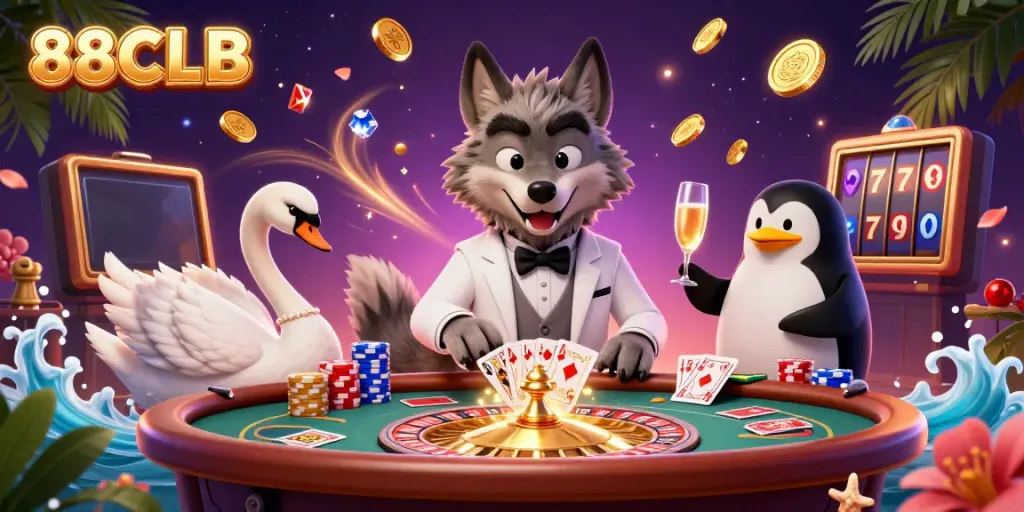 Experience thrilling games at 88CLB with animated characters and vibrant casino elements.